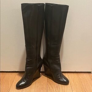 Vera Wang Lavender Elegant Black Wedge Long Side Zipper Boots